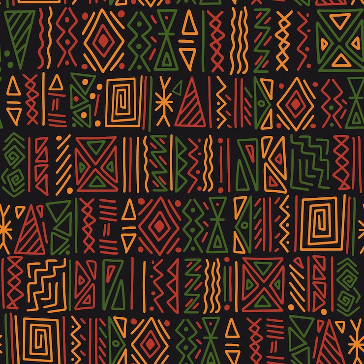Vector african ethnic tribal clash ornament seamless pattern background simple hand drawn symbol background