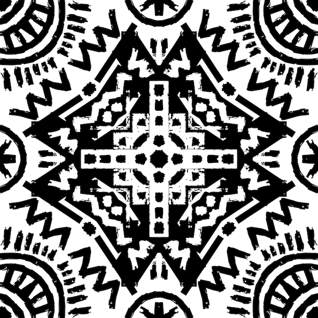 African ethnic tribal seamless pattern background on black and white