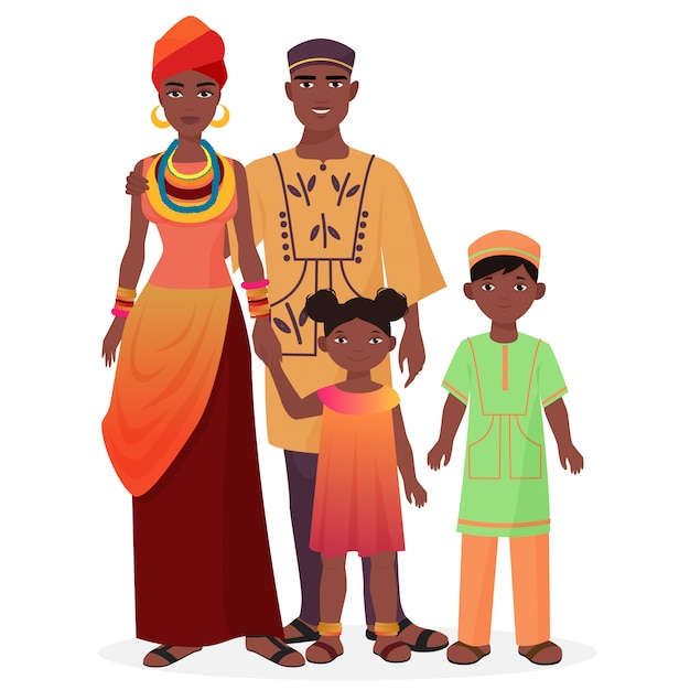 Famiglia africana in abiti tradizionali nazionali