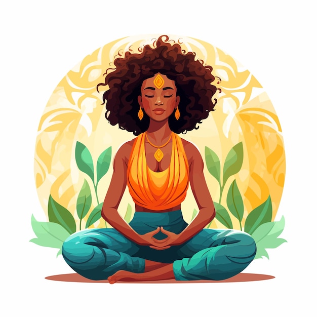 African_female_cartoon_practice_meditation