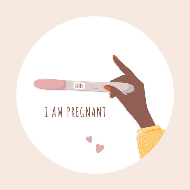 Vector african female hand is holding positive pregnancy test.