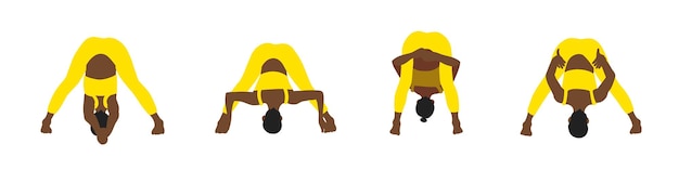 African female yoga poses set in cartoon shadow flat style