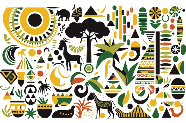 Vector african folklore abstract pattern ethnical symbol people animals lifestyle