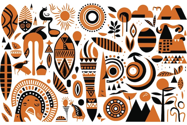 African Folklore Abstract Pattern Ethnical Symbol People Animals Lifestyle