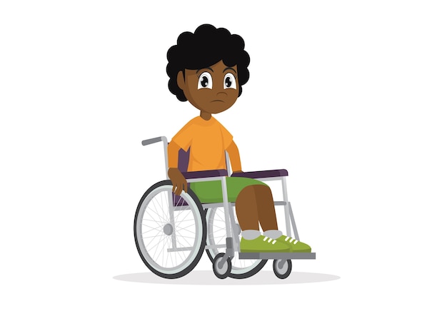 Vector african girl sitting on a wheelchair.