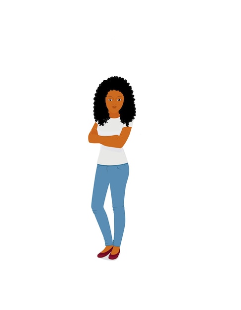 African girl standing in jeans having curly hair