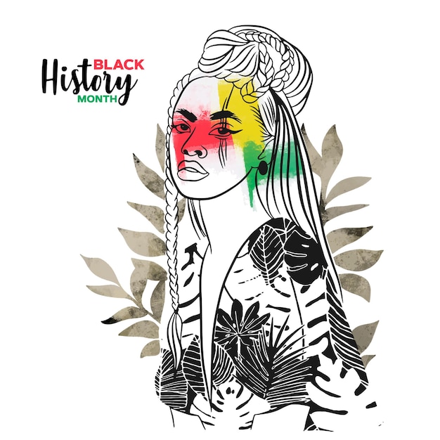 Ragazza africana con bella acconciatura black history month mano lettering doodle