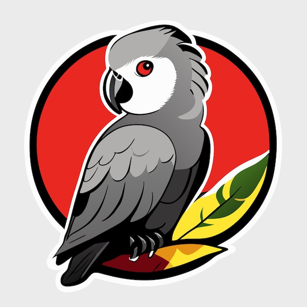 Vector african grey parrot sticker illustration