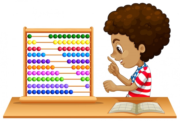 Vector an african kid learning abacus