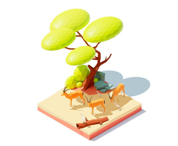 Vector african landscape with gazelles. wildlife of africa isometric icon