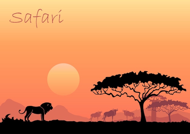 African landscape with wild animals Vector illustration