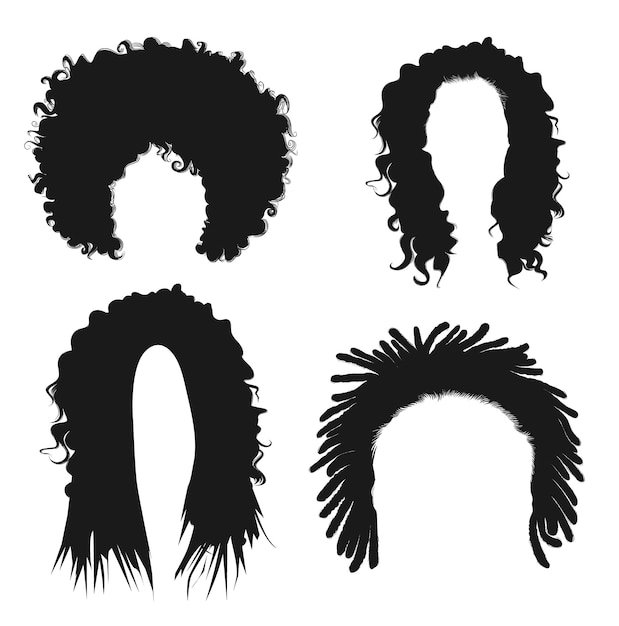 African long hair dreadlocks fashion beauty style isolated Vector Silhouettes