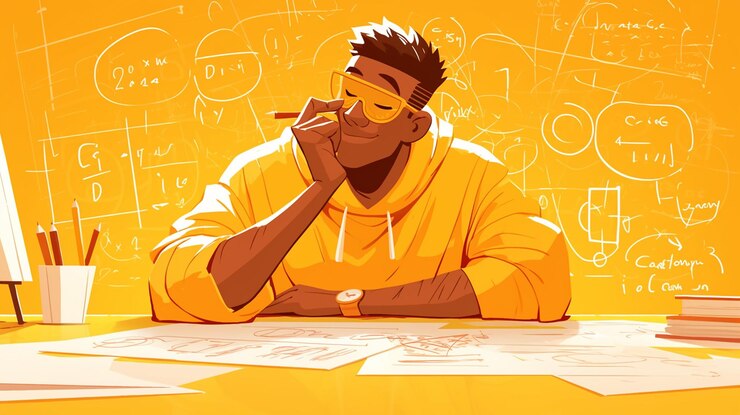Vector african male teacher in his 20s teaching mathematics
