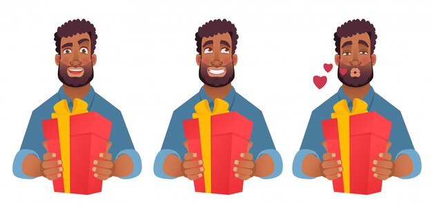 Vector african man holding present box