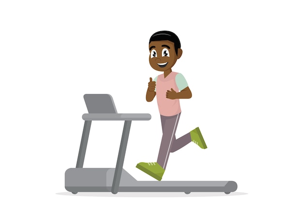 African man running on treadmill.