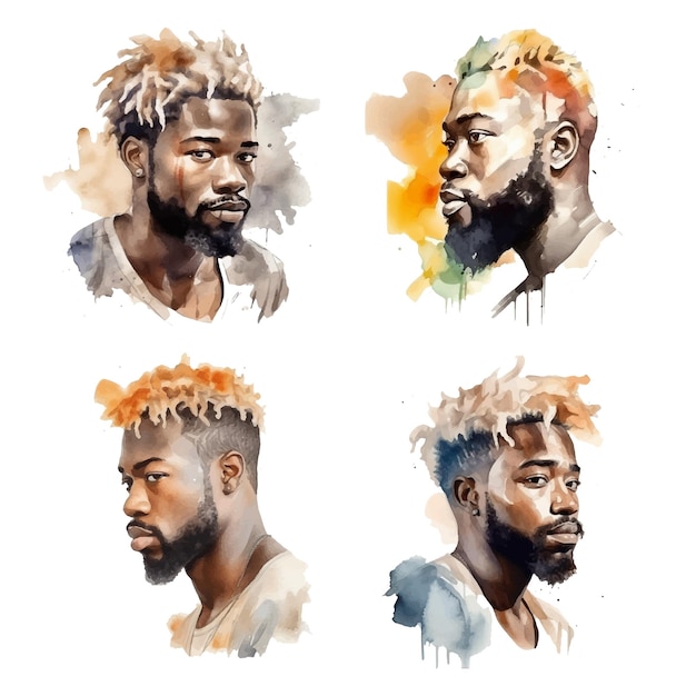 African man with blonde hair and beard watercolor paint