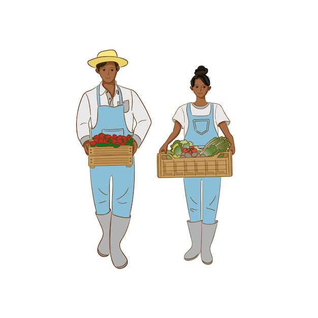 african man and woman holding harvest basket