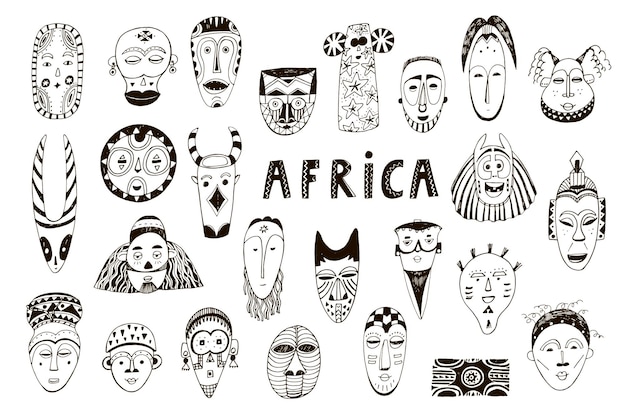 African masks vector illustrations set