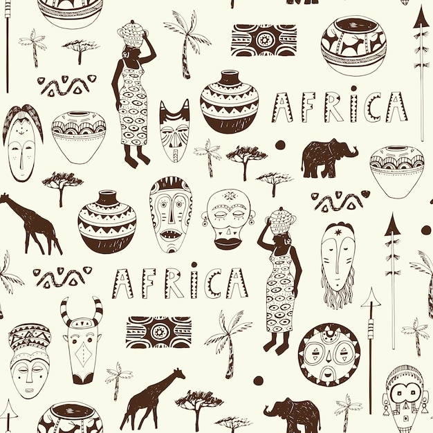 Vector african masks vector seamless pattern