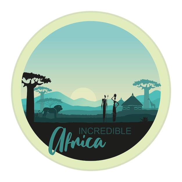 Vettore uomini e donne africani contro il tramonto africano