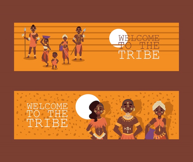Vector african native family tribe people