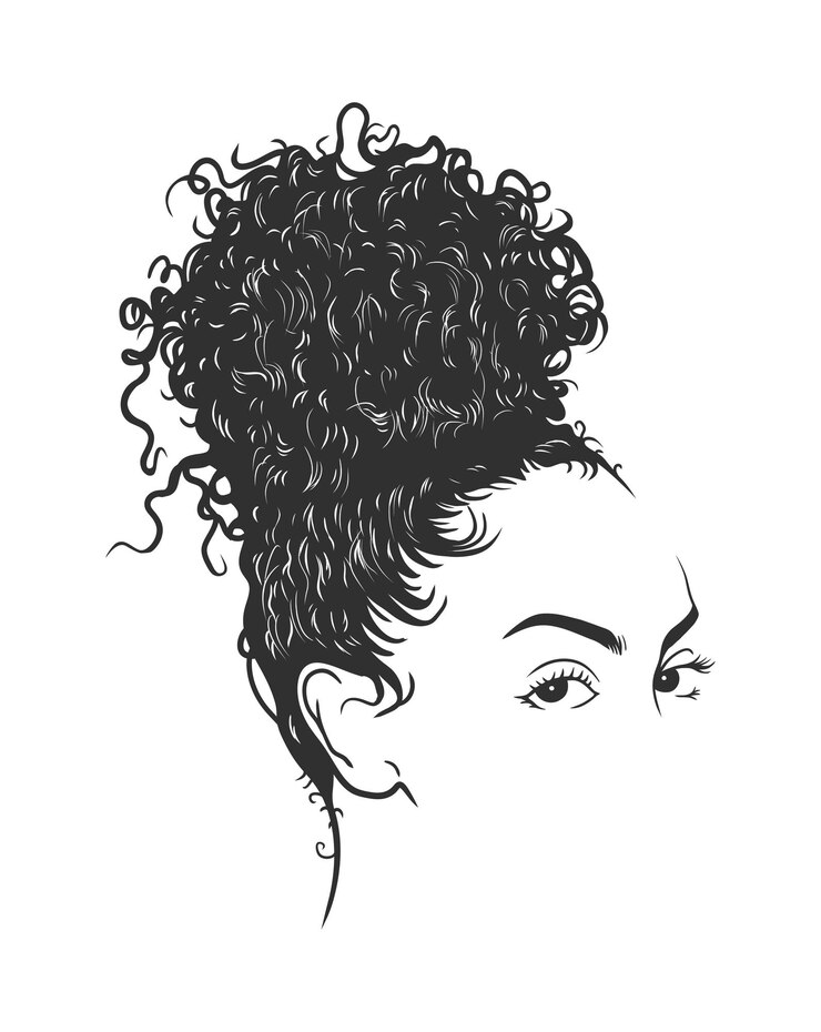 Vector african pretty woman with afro and bun hairstyle portrait silhouette on white background vector i