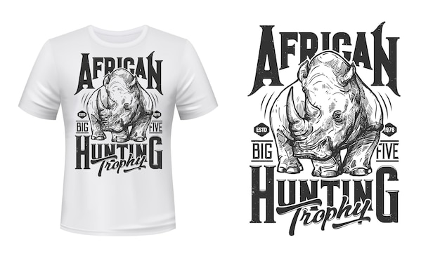 African rhino hunting tshirt vector print mockup