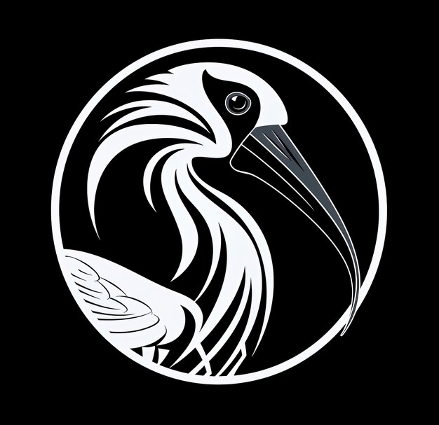 African Sacred Ibis as black and white vectorized logo