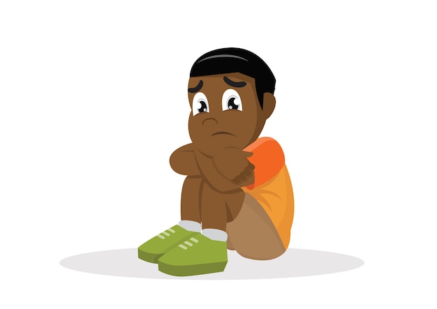 Vector african sad boy.