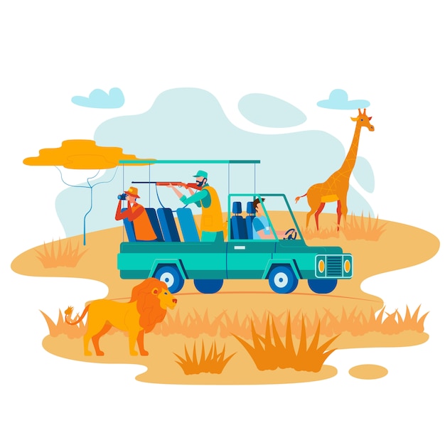 Vector african safari hunting flat vector illustration