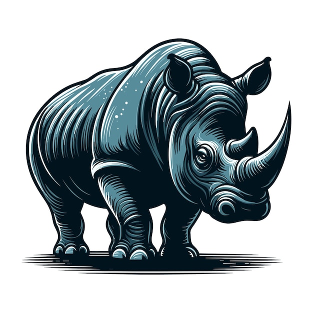 Design vettoriale del rinoceronte in piedi della savana africana illustrazione di zoologia logo del rinocerno animale selvatico