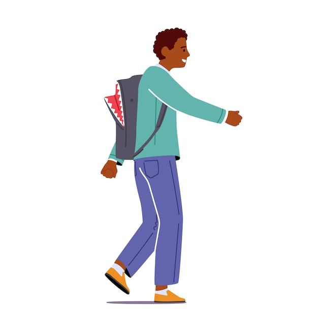 Vector african student boy go to school isolated on white background pupil male character in uniform and schoolbag go for getting education and knowledges to college cartoon people vector illustration