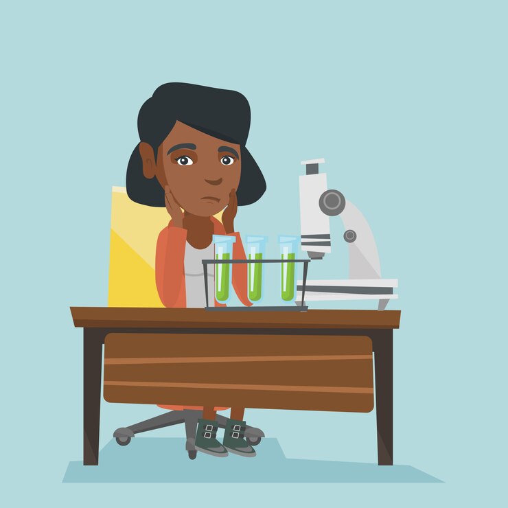 Vector african student working in laboratory class.