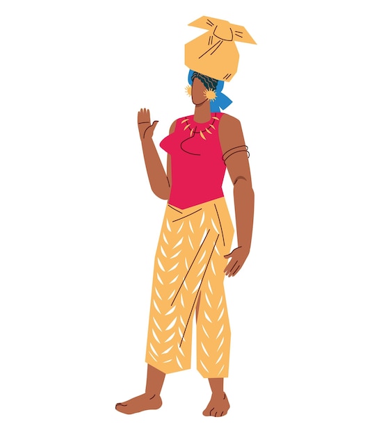 分離された彼女の頭の平らなベクトル図に結び目を持つアフリカの村の女性