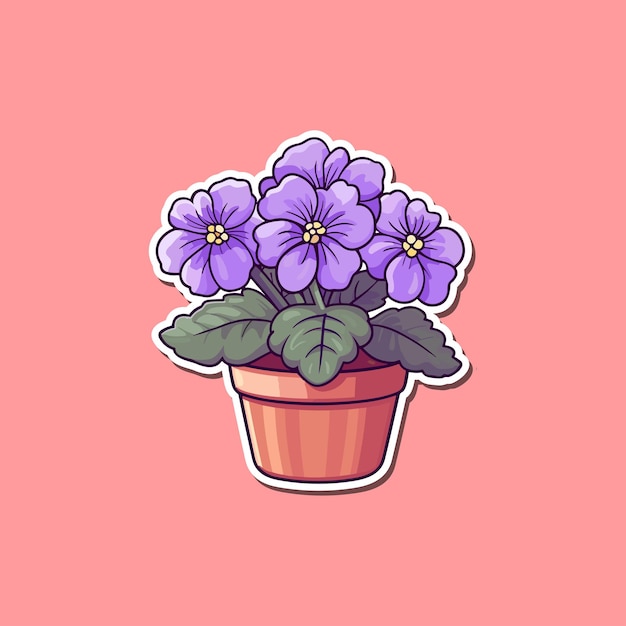 Vector african violet plant sticker kawaii cartoon illustration