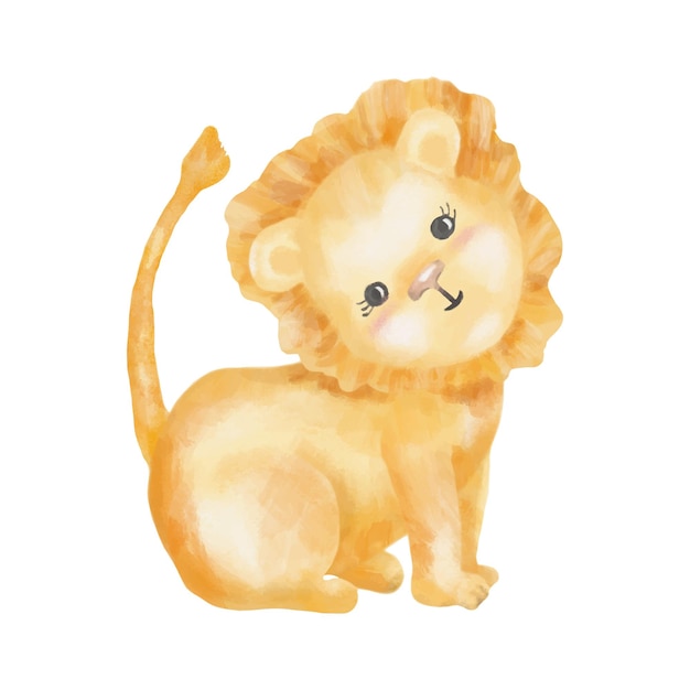 Vector african watercolor animal lion. cute watercolor lion cub. for postcards, invitations, greetings