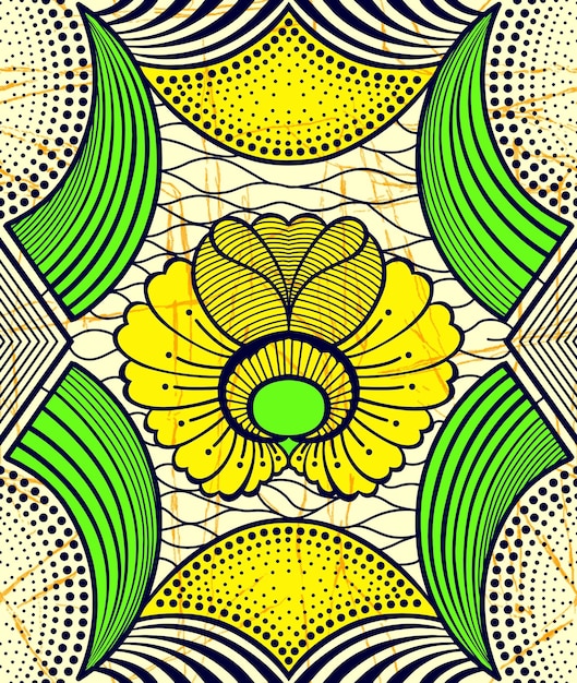 Vector african wax print fabric ethnic overlap ornament seamless design kitenge pattern motifs floral