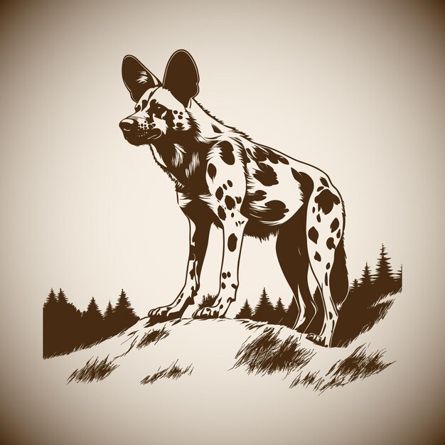 Vector african wild dog vintage vector