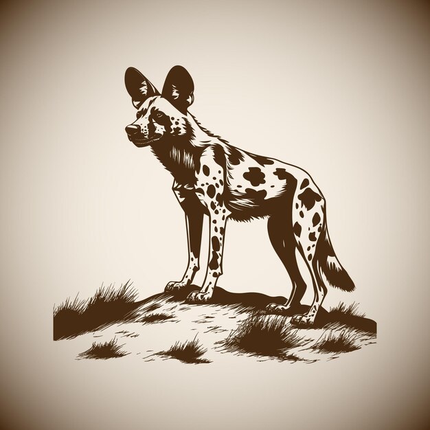 African wild dog vintage vector