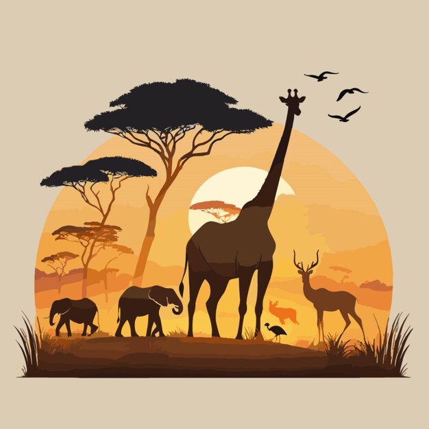 African wildlife on a white background