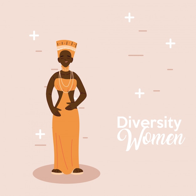 전통적인 천 디자인, 문화 및 우정 다양성 테마 아프리카 여자 만화