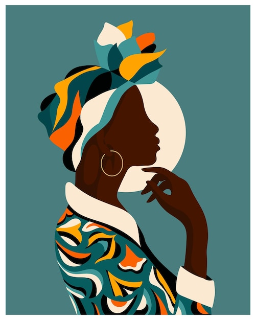 African woman in a colorful national headdress and dress Illustration poster wall art vector