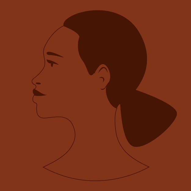 African woman face silhouette. Young attractive modern female profile sign