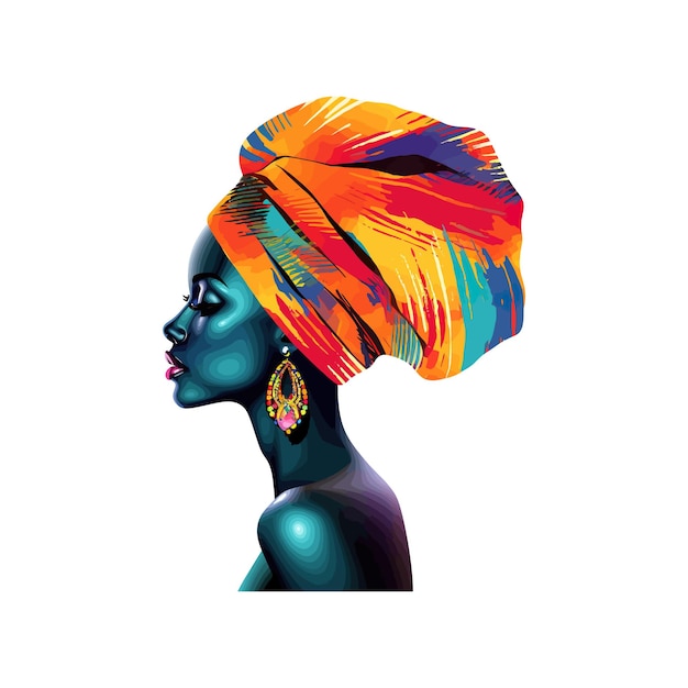 Silhouette di donna africana con un brillante disegno di illustrazione vettoriale multicolore