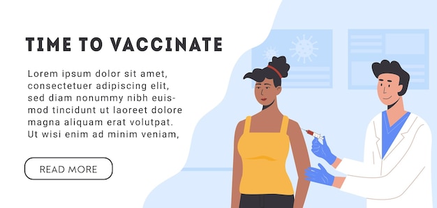 African woman taking vaccine Doctor with syringe and injection Covid adult vaccination Vector