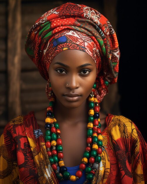 Premium Vector | An african woman wearing colorful beads and a head scarf