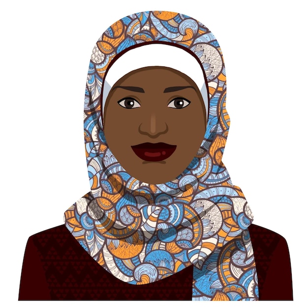 African woman wearing a colorful patterned hijab