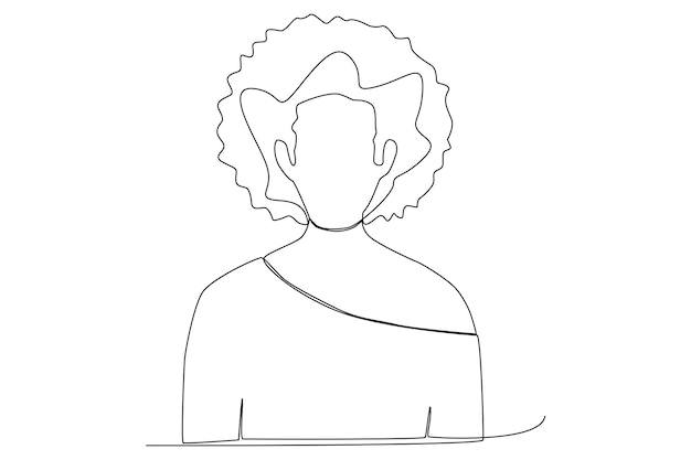 An African woman with long curly hair one line art