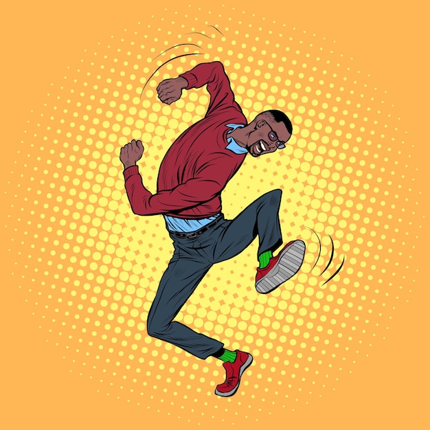 Vector african young man dancing stylish clothes freedom and fan love of music