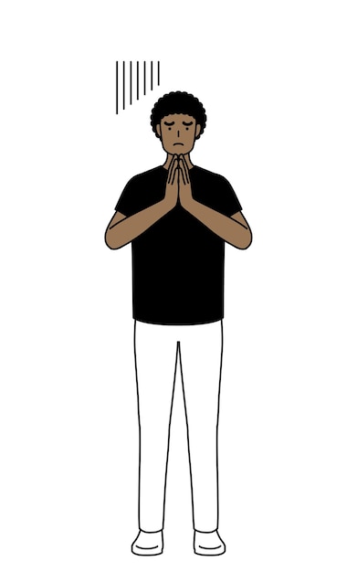 Africanamerican man apologizing with his hands in front of his body